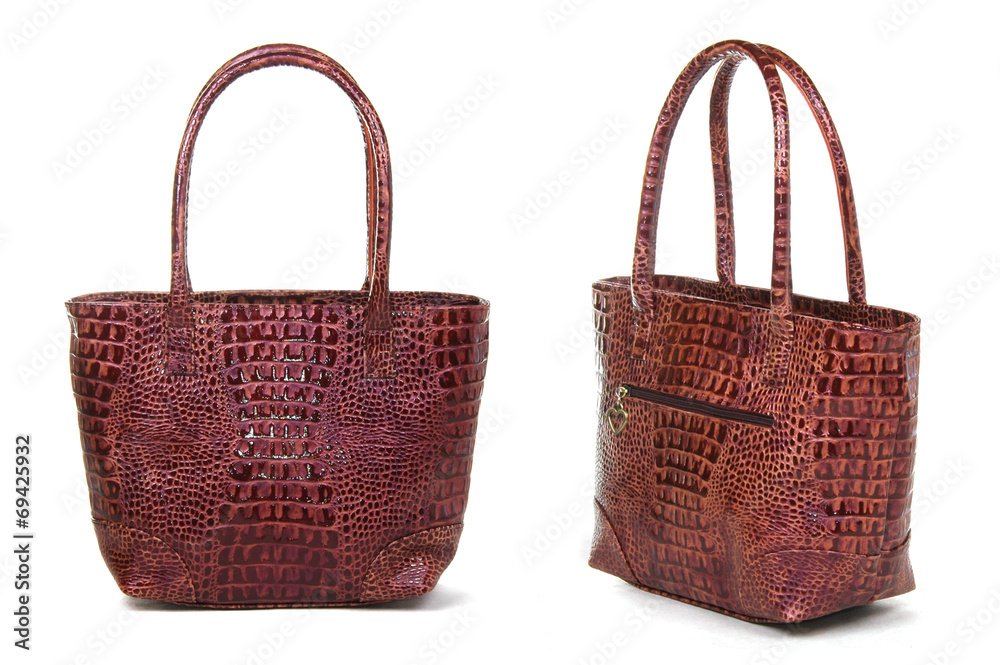 two views of brown women bag on white background two views of brown women bag on white background