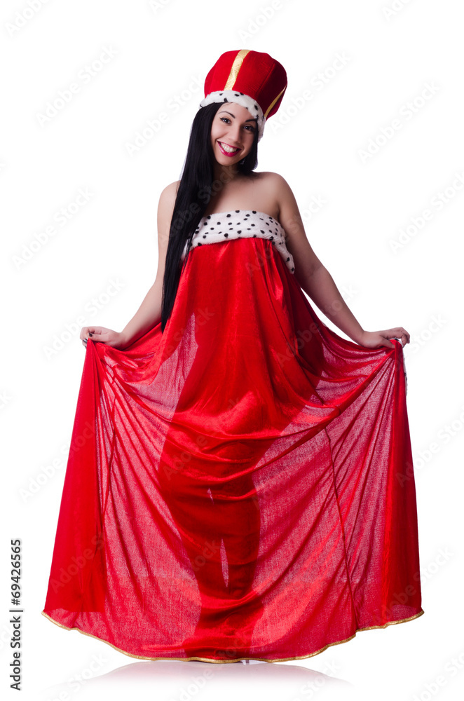 Queen in red dress isolated on the white background Queen in red dress isolated on the white background