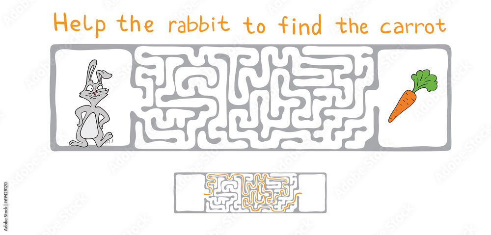 Obraz premium Vector Maze, Labyrinth with Rabbit and Carrot.