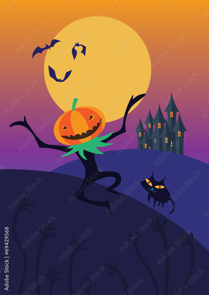 evil pumpkin dance in the moonlight infront of castle evil pumpkin dance in the moonlight infront of castle