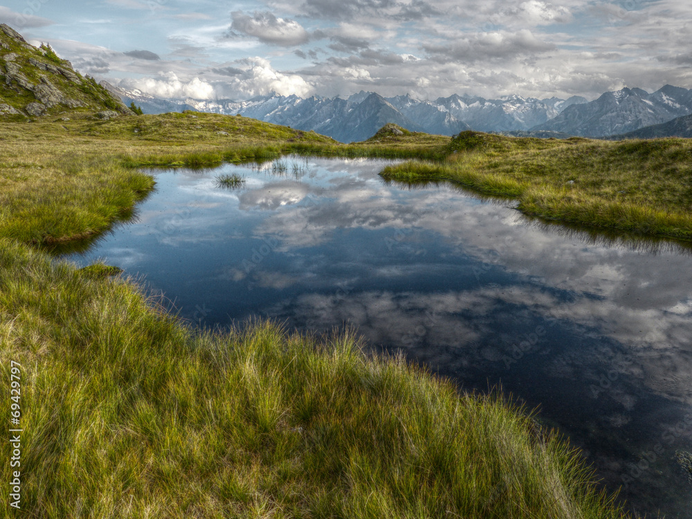 Wolkenspiegelung im Bergsee in HDR Wolkenspiegelung im Bergsee in HDR