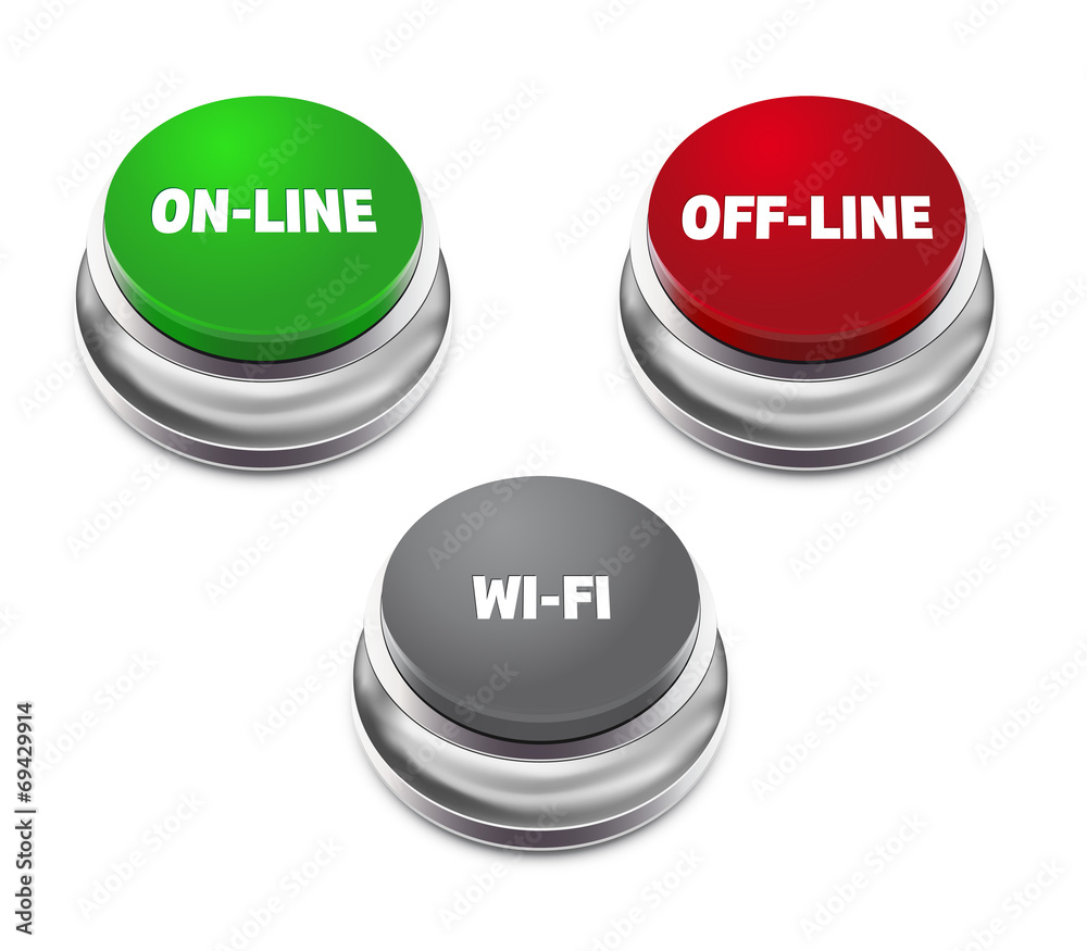 Red offline, green online and gray wifi button Red offline, green online and gray wifi button