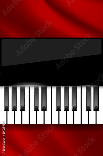 Red wavy fabric and piano keyboard - background for music poster