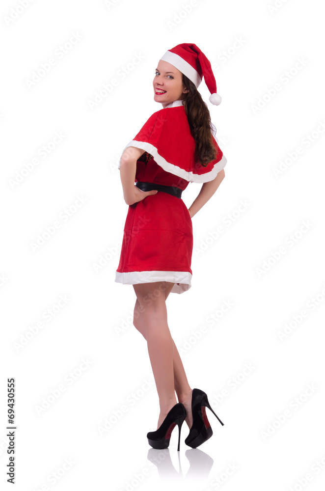 Snow girl santa in christmas concept isolated on white Snow girl santa in christmas concept isolated on white
