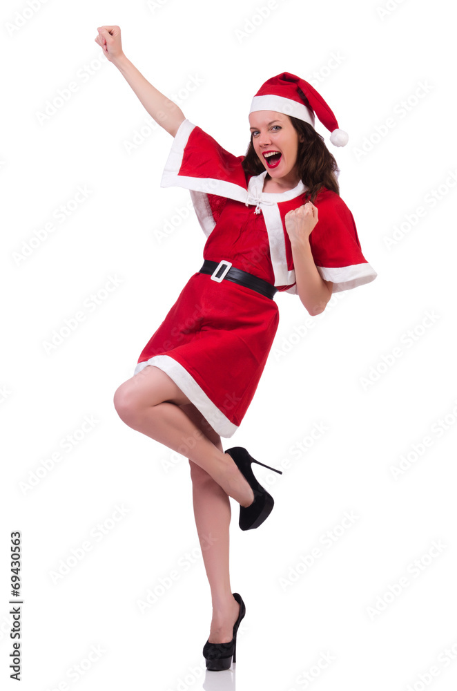 Snow girl santa in christmas concept isolated on white Snow girl santa in christmas concept isolated on white