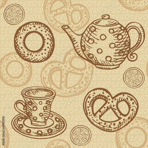 Seamless pattern with tea set