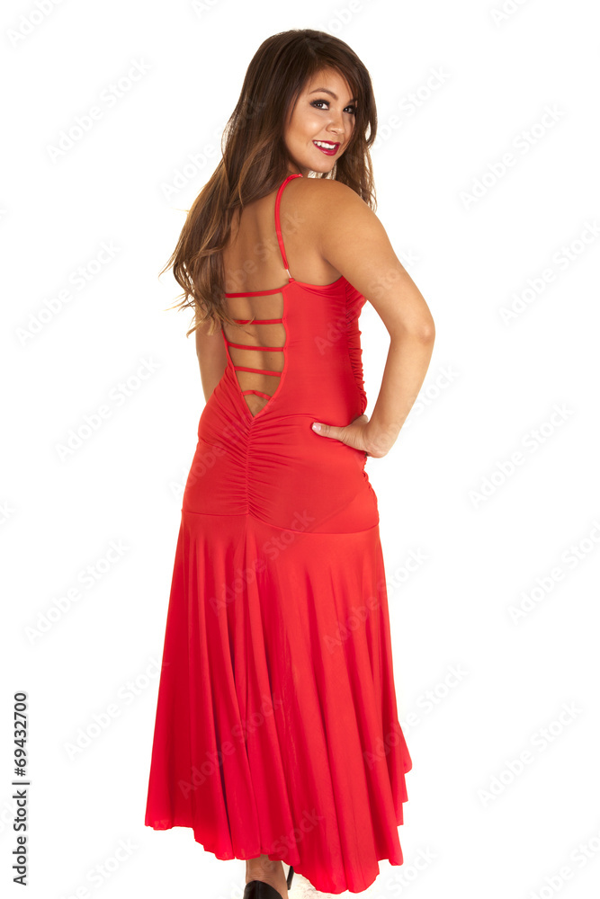 woman back red dress
