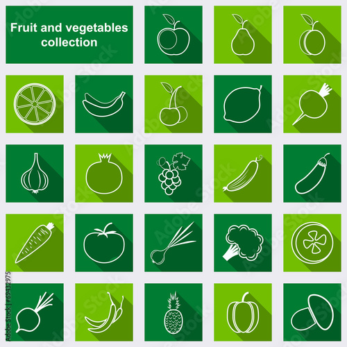 Fruits and vegetables flat vector icons