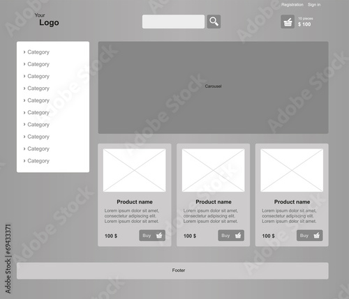 Monochromatic graphic web template of Internet business. Clear w