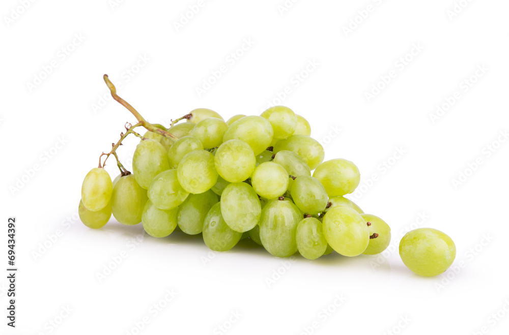 ripe white grapes with dew