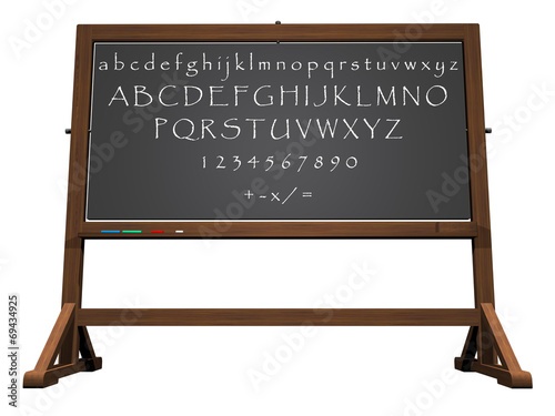 School blackboard alphabet and mathematics - 3D render
