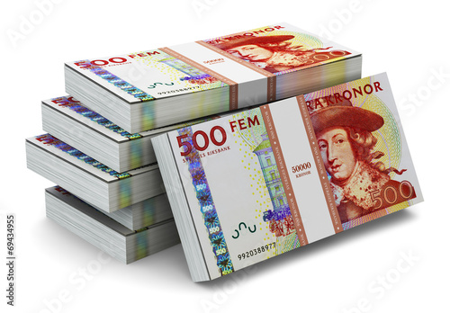 Stacks of 500 Swedish krones