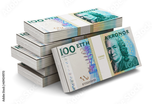 Stacks of 100 Swedish krones