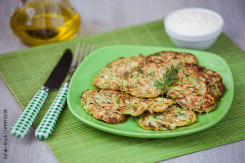 Green pancakes with zucchini and herbs