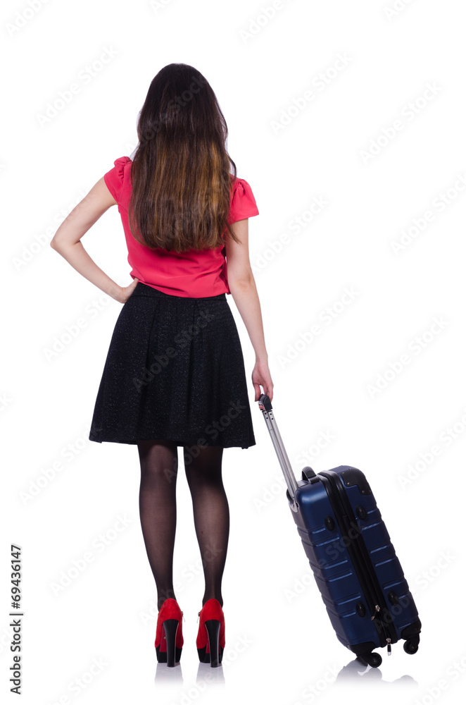 Travel vacation concept with luggage on white Travel vacation concept with luggage on white