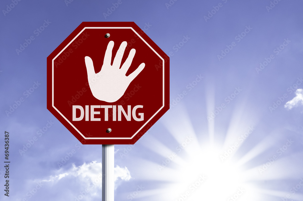 Stop Dieting red sign with sun background Stop Dieting red sign with sun background