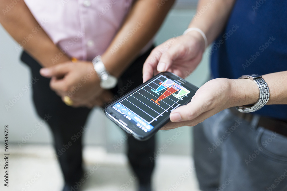 Smart Phone With stock and financial charts on Screen .