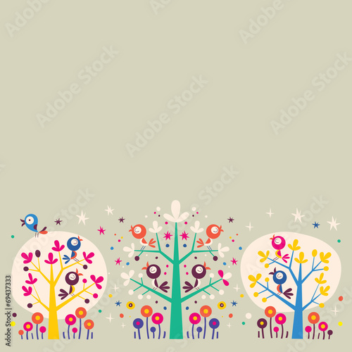 birds in the trees nature illustration background design element