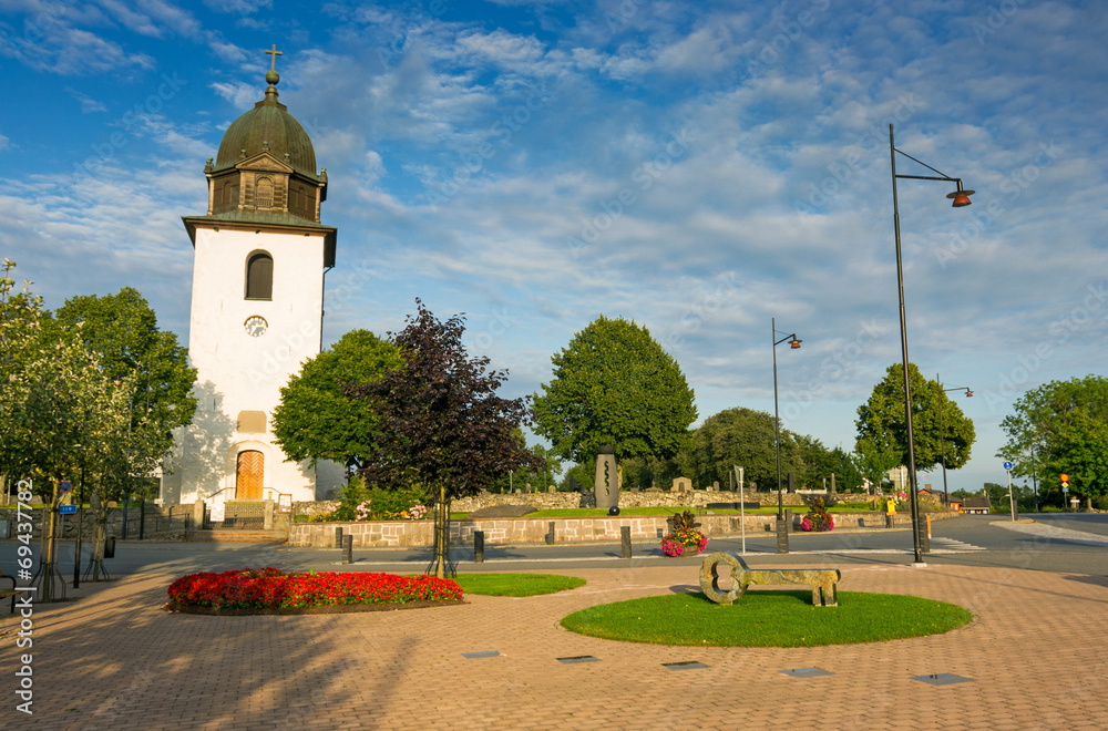 Beautiful small city Square with old church