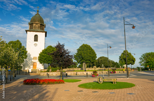 Beautiful small city Square with old church