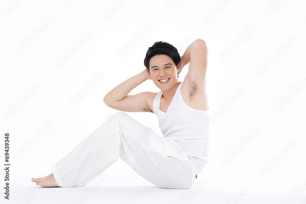 Sexy Young fashion sport man, exercise white background Sexy Young fashion sport man, exercise white background