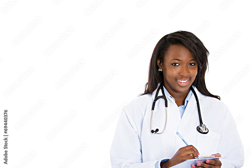 Happy Female health care professional taking notes from patient Happy Female health care professional taking notes from patient