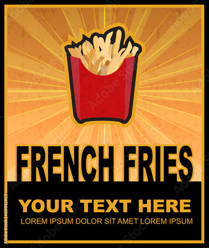 French fries grunge retro poster