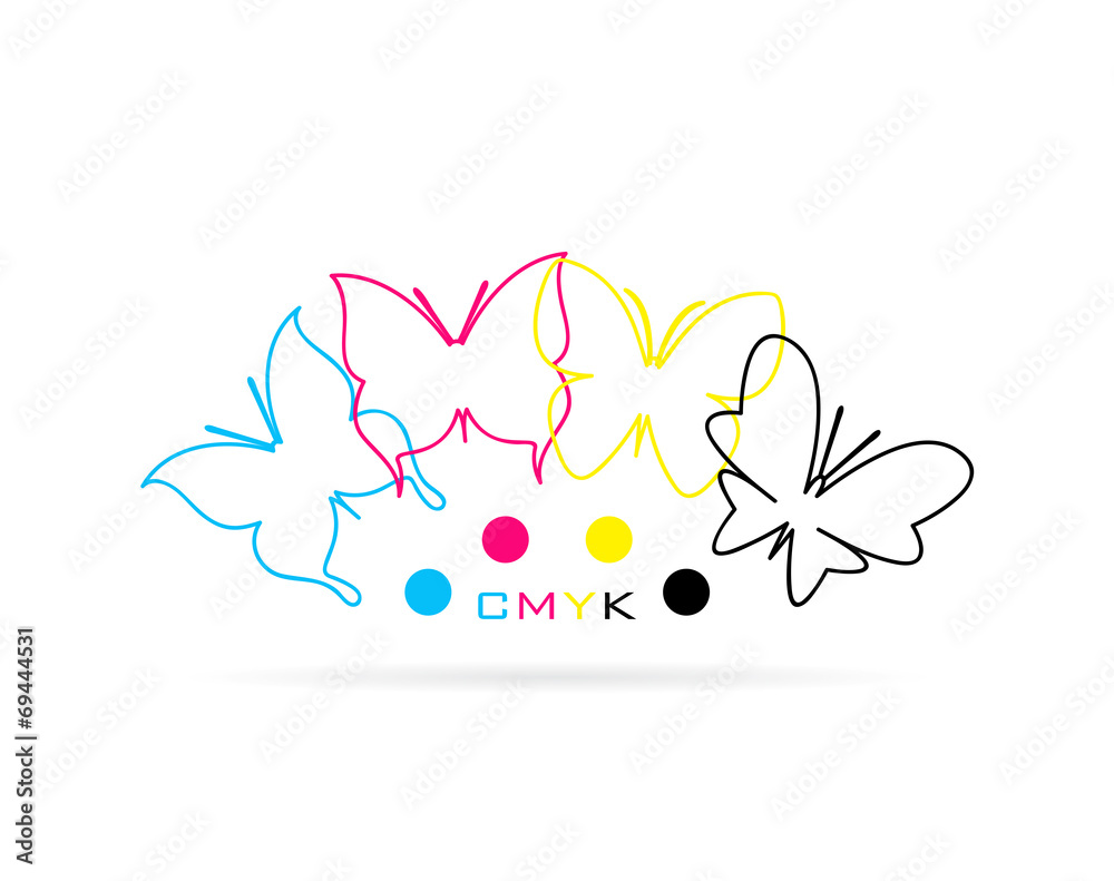 Vector group of butterfly colored cmyk print
