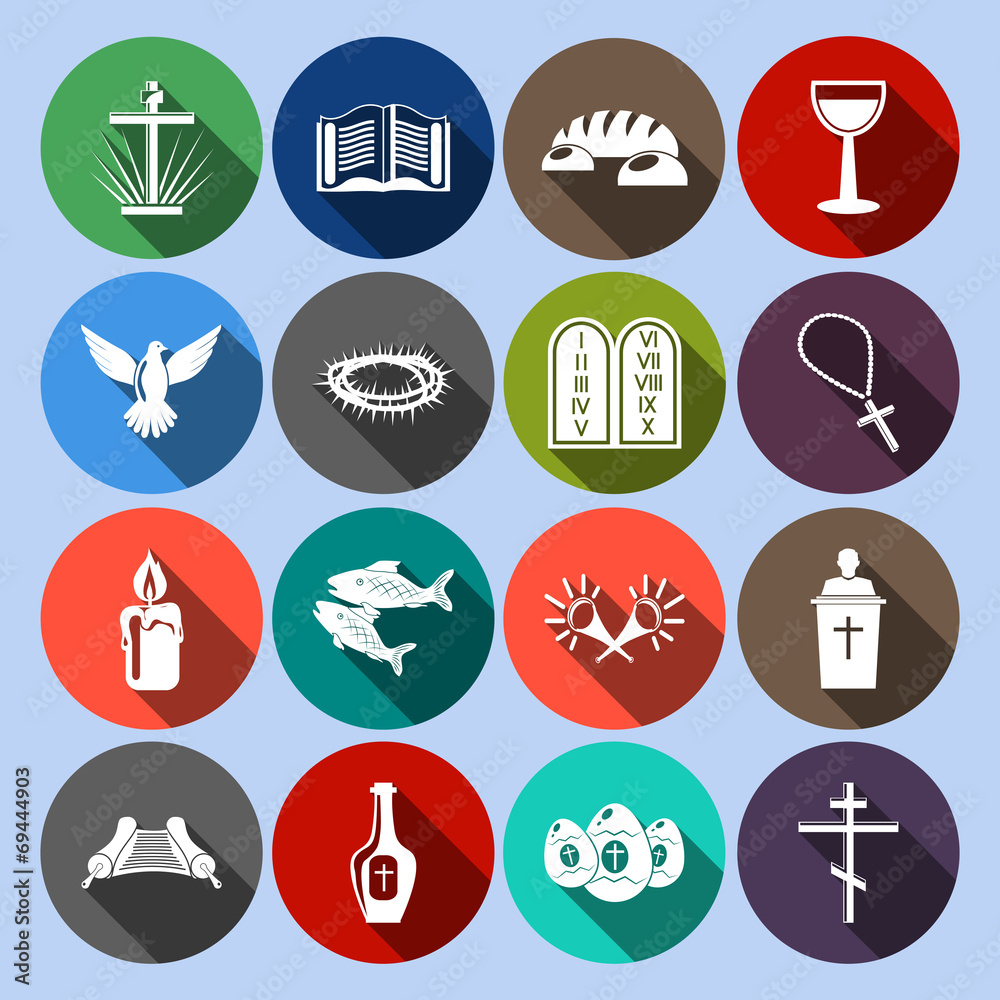 Christianity Icons Set Flat