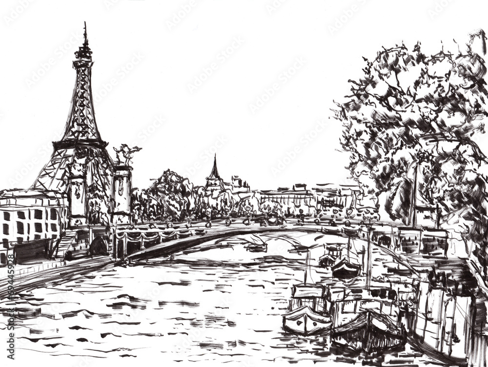 paris river hand draw