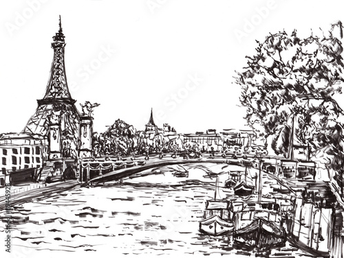 paris river hand draw #69445928