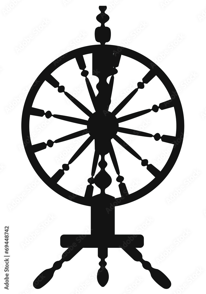a dark silhouette of a spinning-wheel