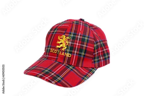 Red tartan cap with scottish arms