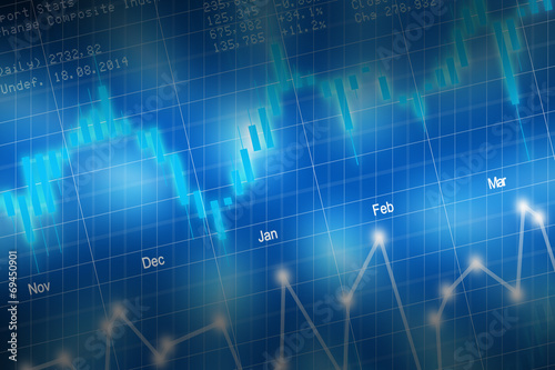 Stock market candlestick chart on blue background  photo
