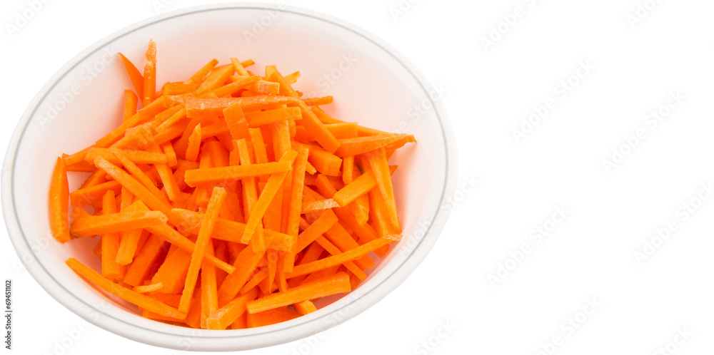 Chopped carrot in a bowl over white background Chopped carrot in a bowl over white background