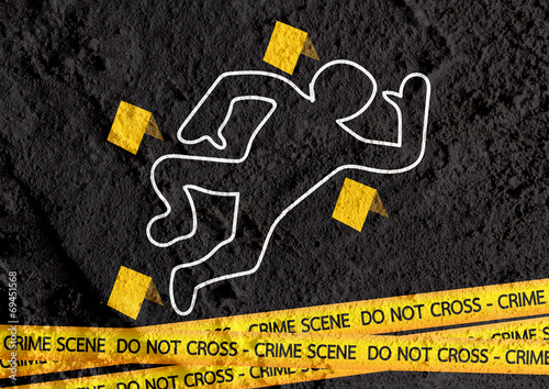 Crime scene danger tapes illustration on wall texture background