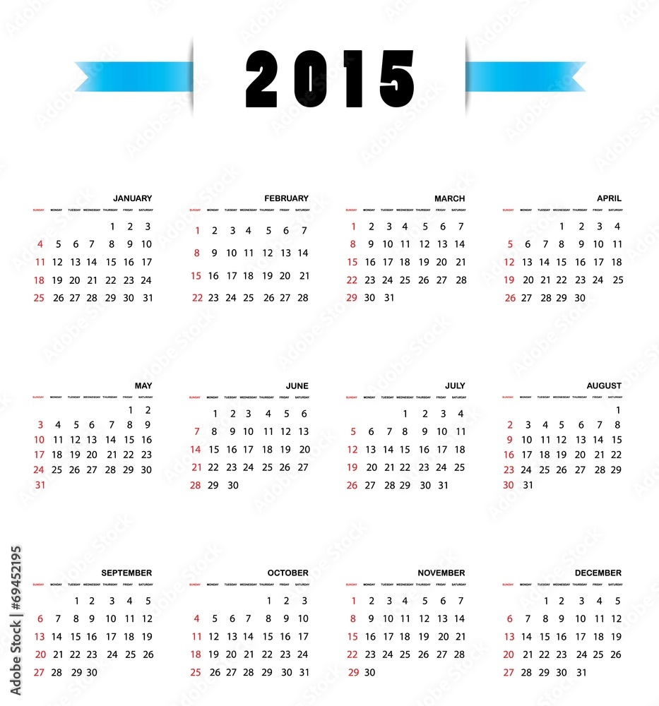 Illustration of a 2015 Calendar with Blue Ribbon Illustration of a 2015 Calendar with Blue Ribbon