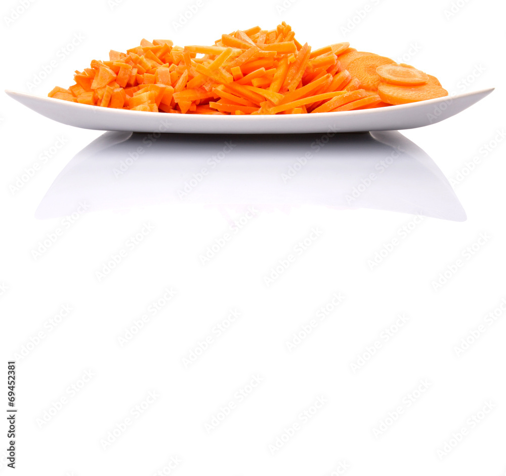 Different style of chopped carrots in a plate Different style of chopped carrots in a plate