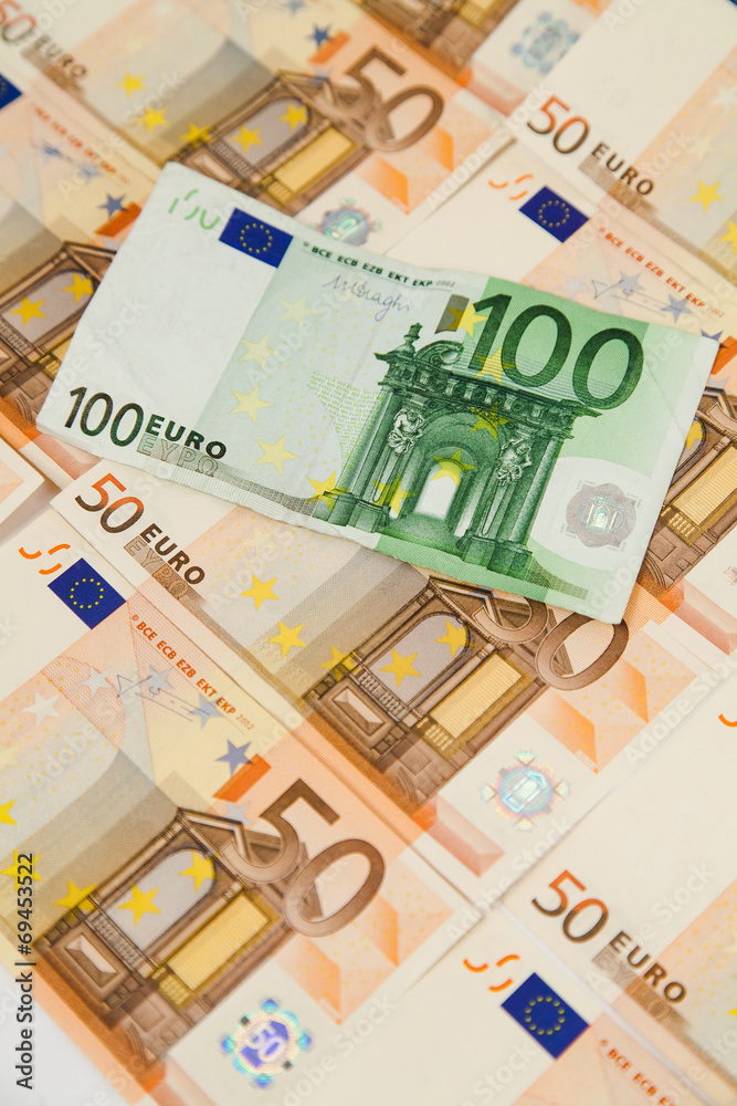 Vertical closeup of one hundred euro banknote Vertical closeup of one hundred euro banknote