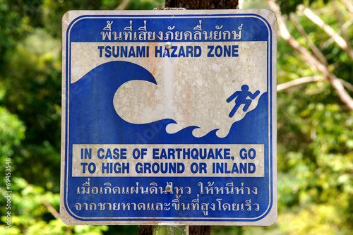 Tsunami Hazard Zone Sign in Thailand