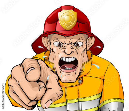Angry fireman cartoon
