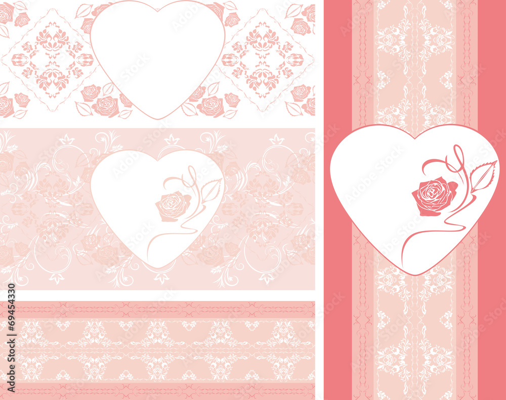 Seamless pink borders with stylized roses