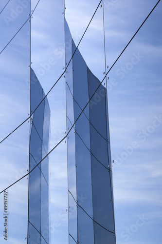 glass panes on facade of trade building