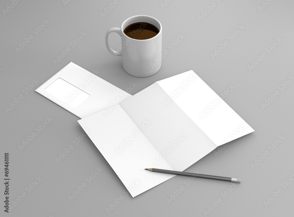 Briefpapier Tasse Kaffee weiß mit Bleistift Briefpapier Tasse Kaffee weiß mit Bleistift