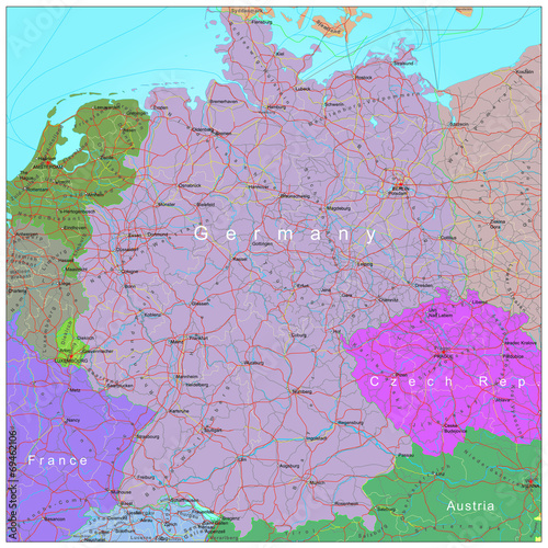 Road and administrative map of Germany