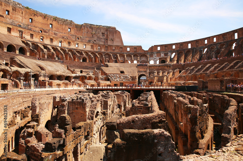 Inside of the Colosseum in Rome, Italy