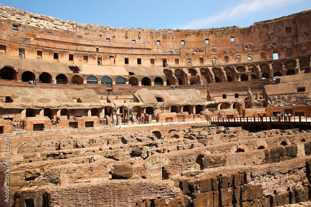 Inside of the Colosseum in Rome, Italy