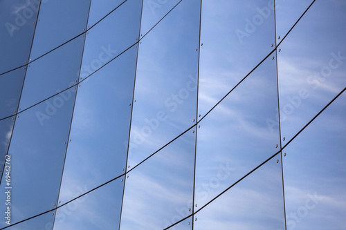 glass panes on facade of trade building
