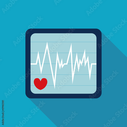 monitor in the ICU. ECG Flat style Icon with long shadows