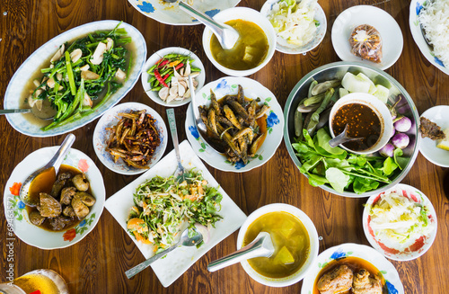 Burmese food on a table